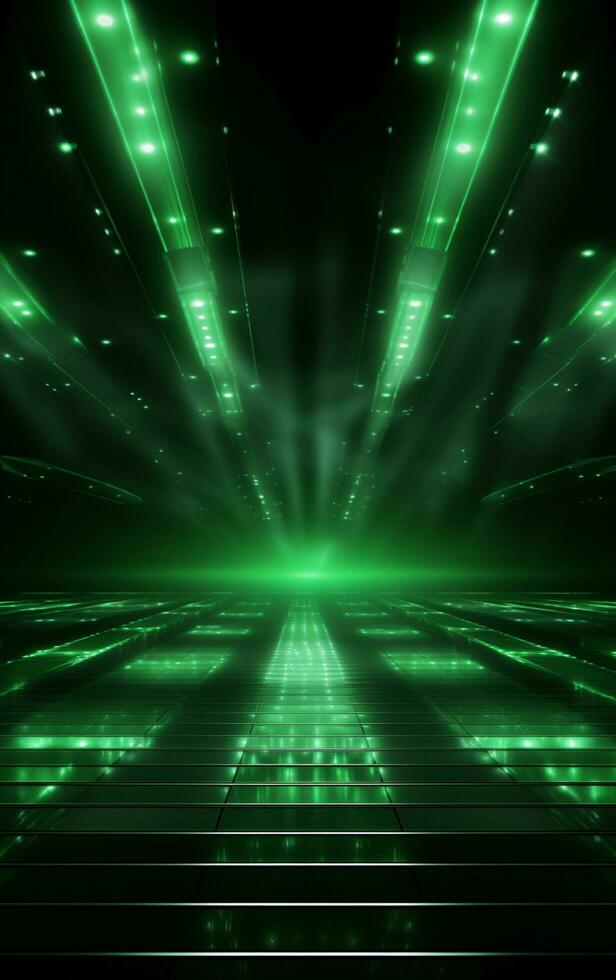 Ai generative Backdrop With Illumination Of green Spotlights For Flyers realistic image, ultra hd, high design very detailed photo