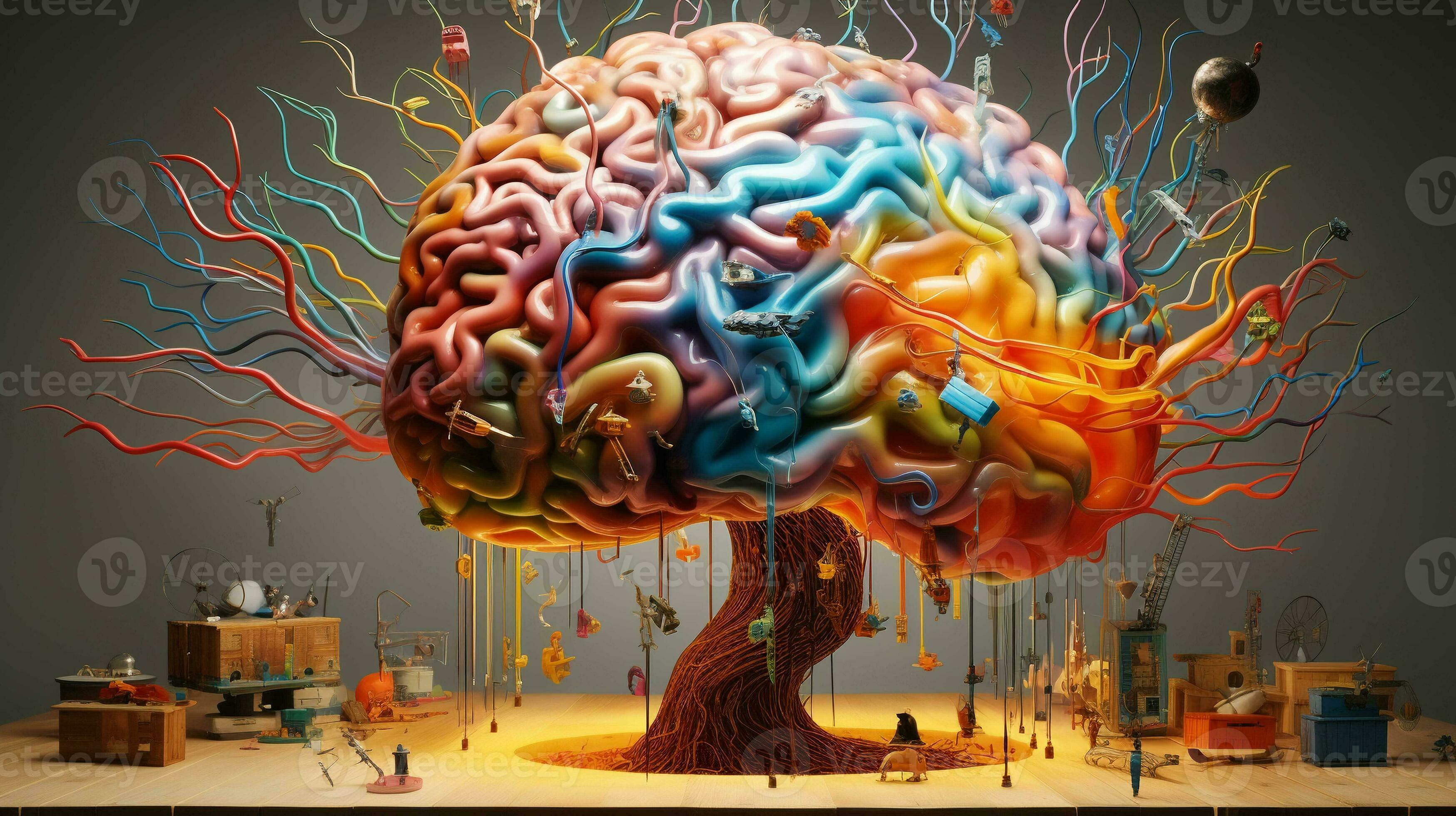 Vibrant brain creativity, colorful abstract ideas around the mind