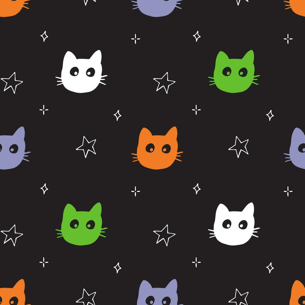 Seamless pattern with cats and stars. Vector seamless texture for kids fabric, wrapping paper, design.