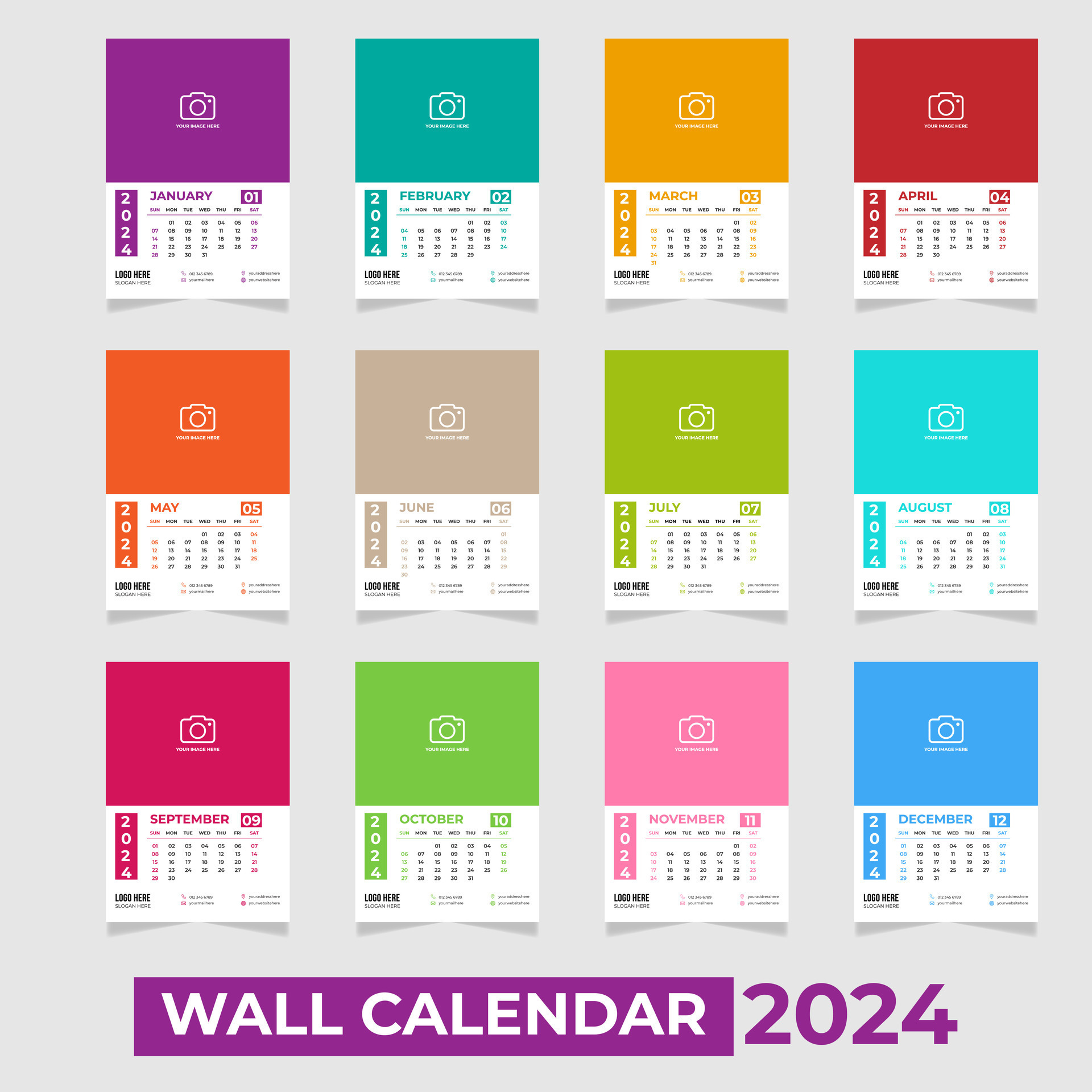Creative Multicolor Wall Calendar Design 2024 29310735 Vector Art at