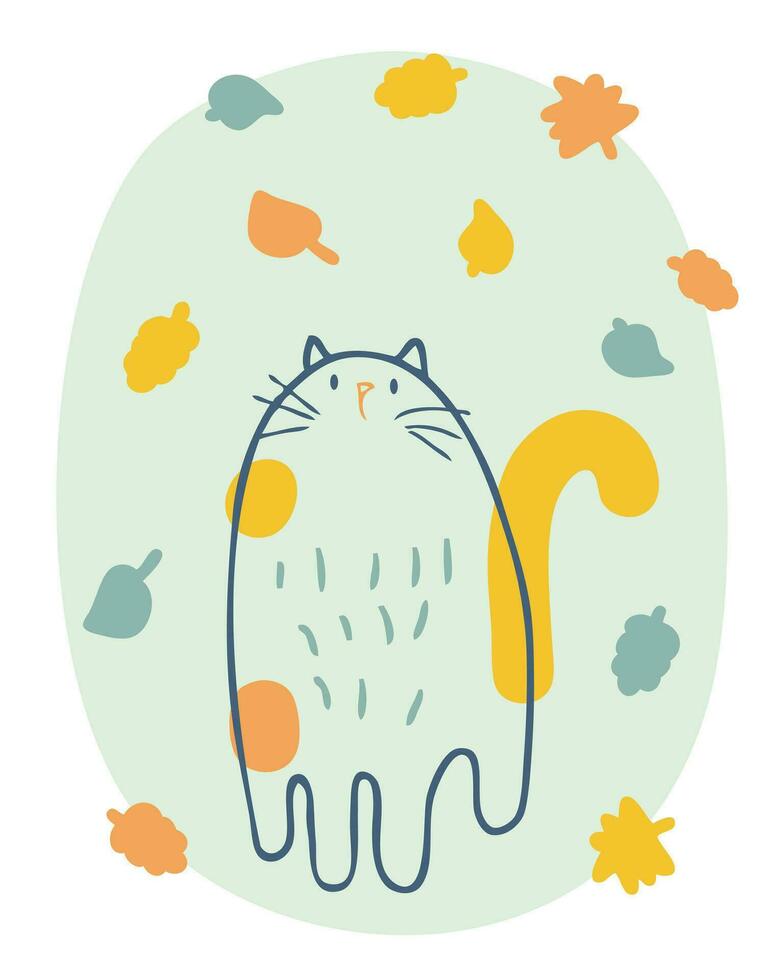 Cute Cats and Fall Leaves Kawaii Stickers