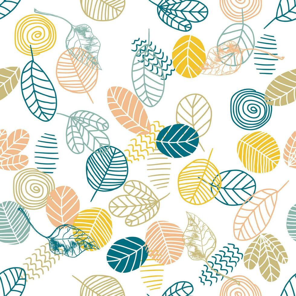 Trendy line art seamless pattern with striped leaves. Perfect print for tee, paper, textile and fabric. vector