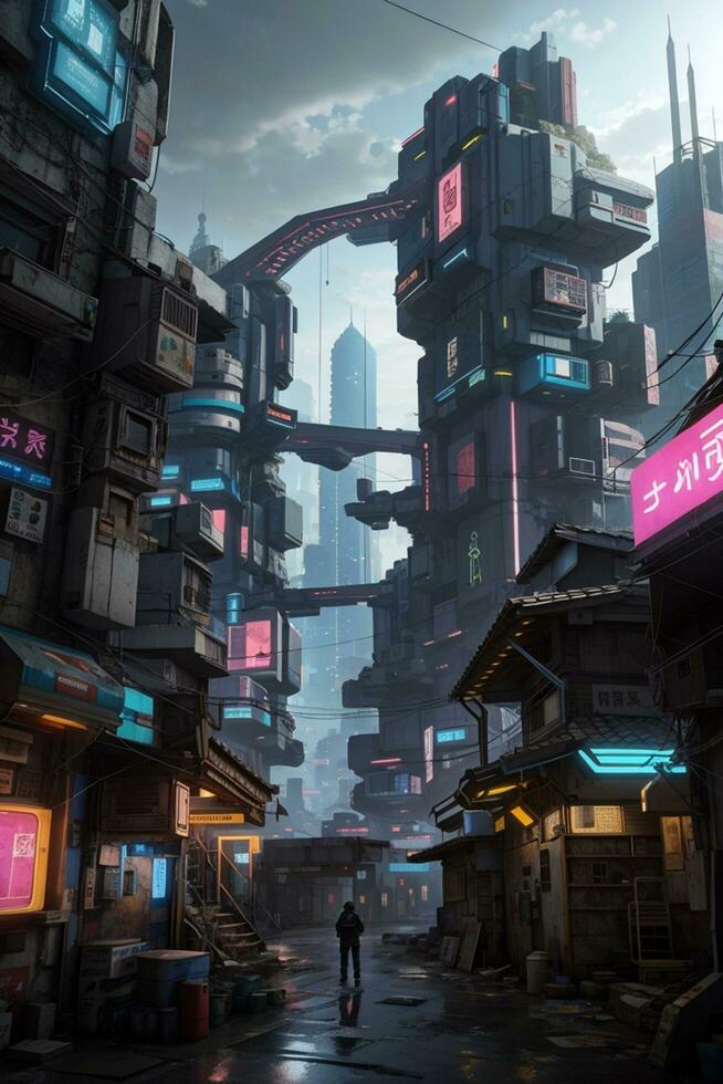 A cyberpunk fantasy city AI generated photo