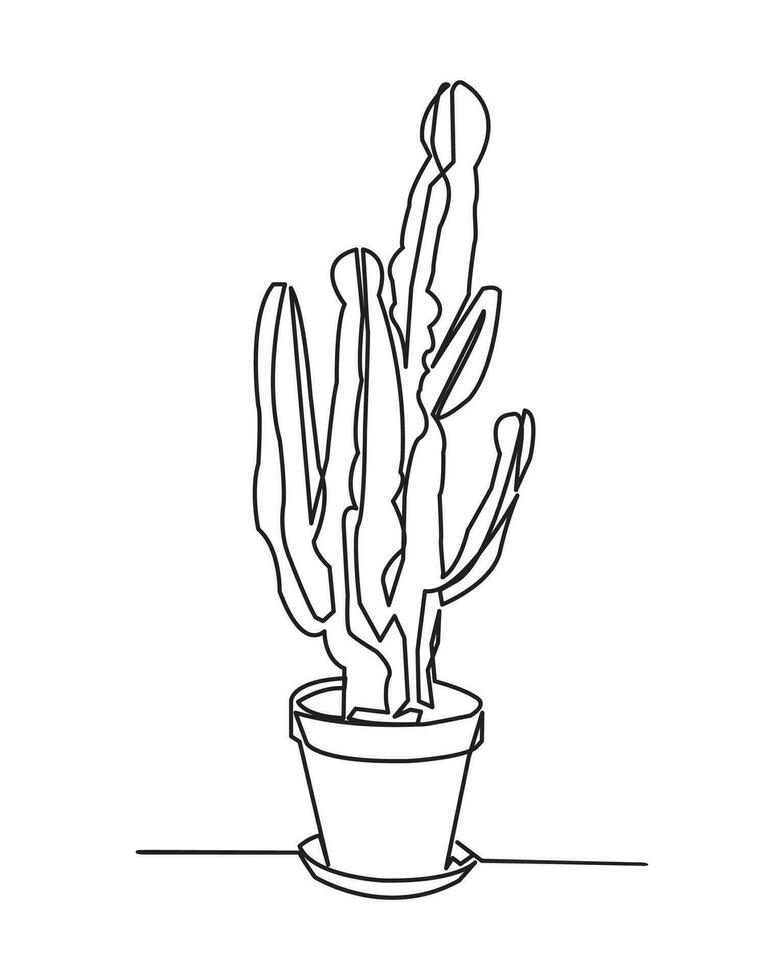 casa cactus en maceta. continuo uno línea dibujo. vector ilustración