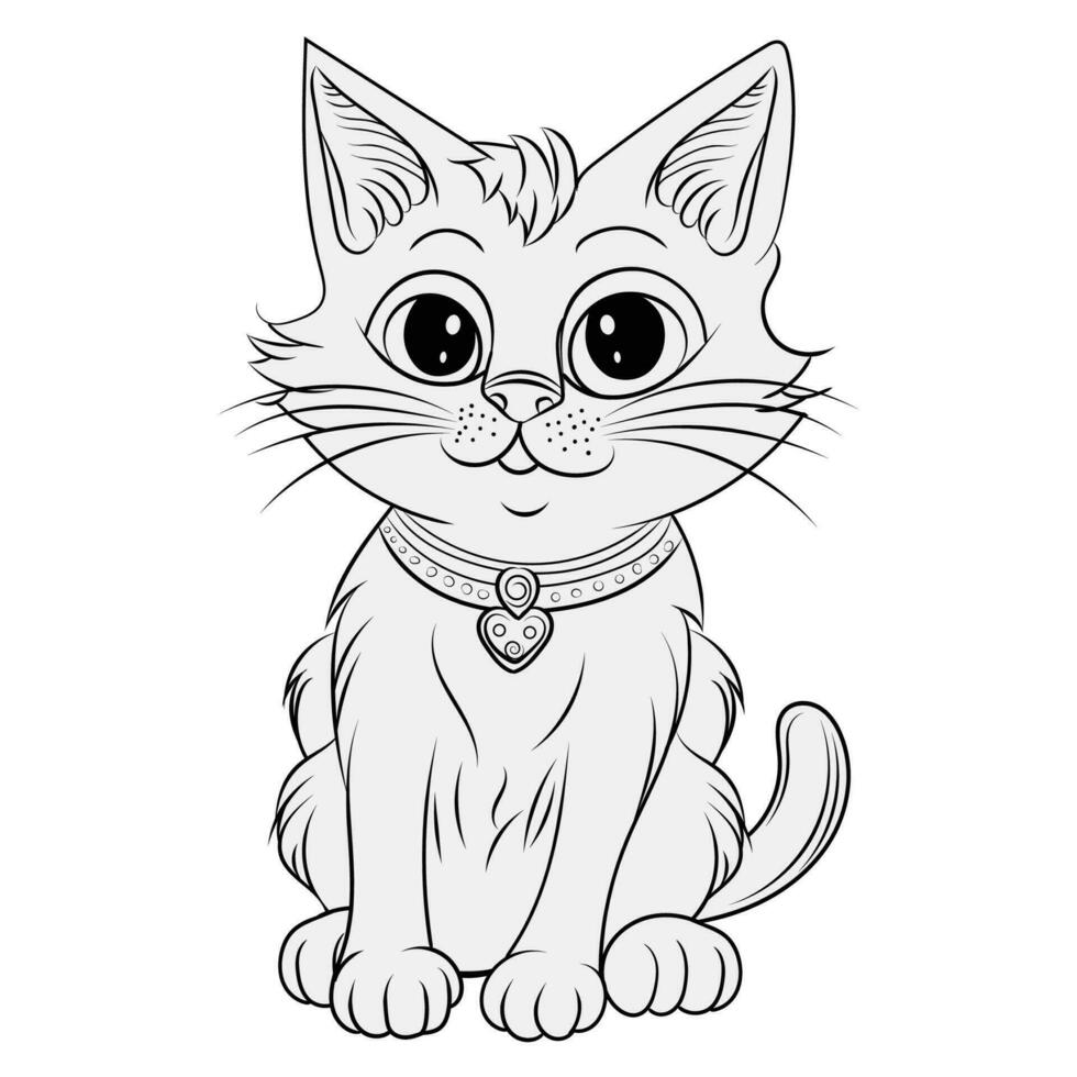 Coloring page cute cartoon cat vector