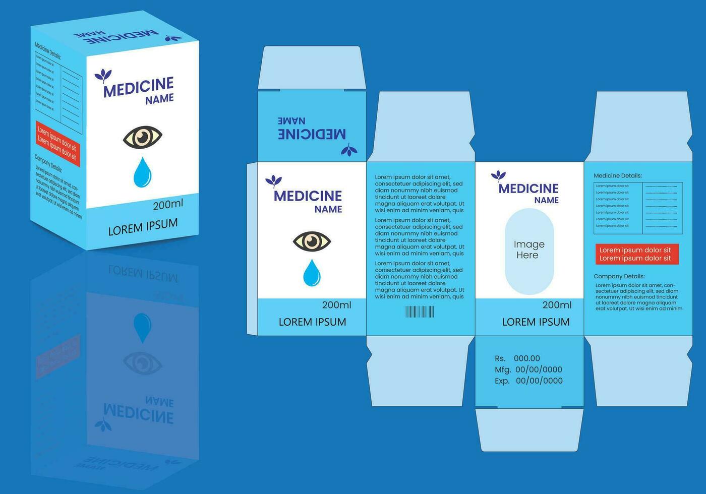 Medicine package design. Medicine box template design. Package die cut template, package design. vector