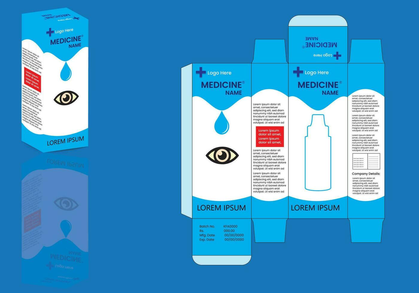 Eye drop box, package design. Box, packaging template for product.   Box, packaging die cut template design. vector