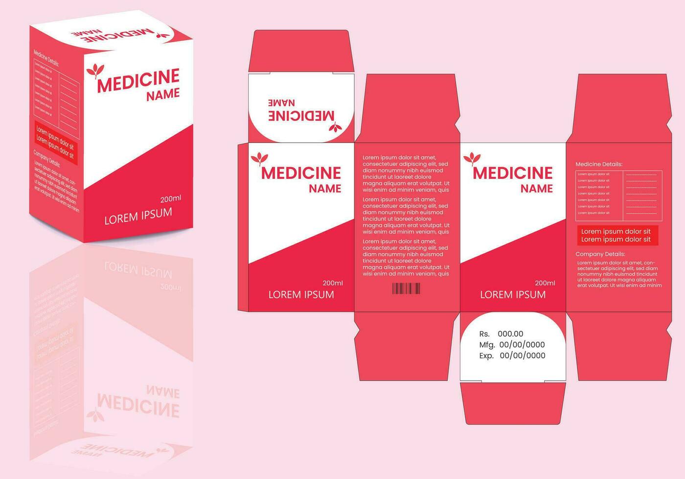 medicina paquete diseño. medicina caja modelo diseño. paquete morir cortar plantilla, paquete diseño. vector