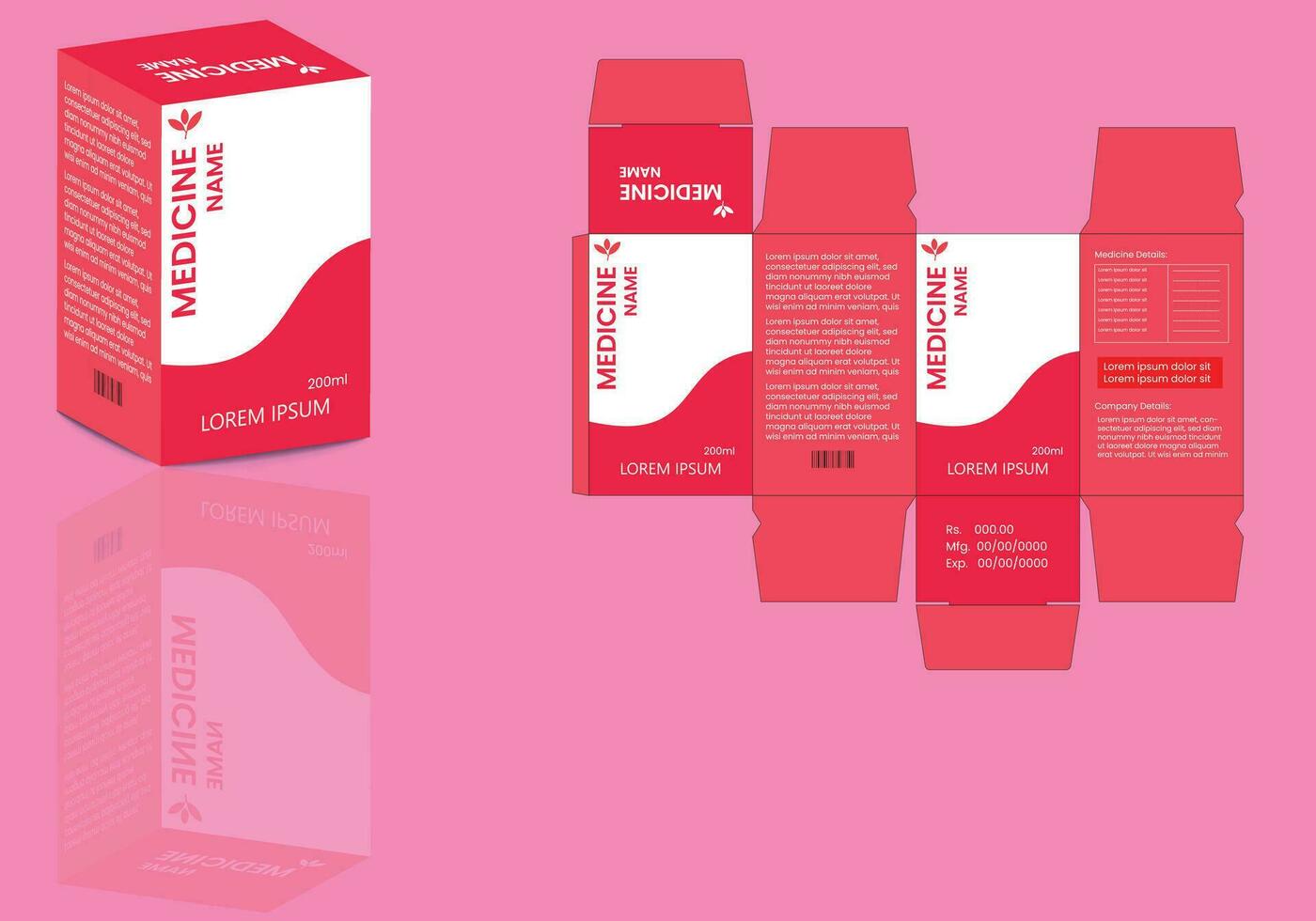 Medicine package design. Medicine box template design. Package die cut template, package design. vector