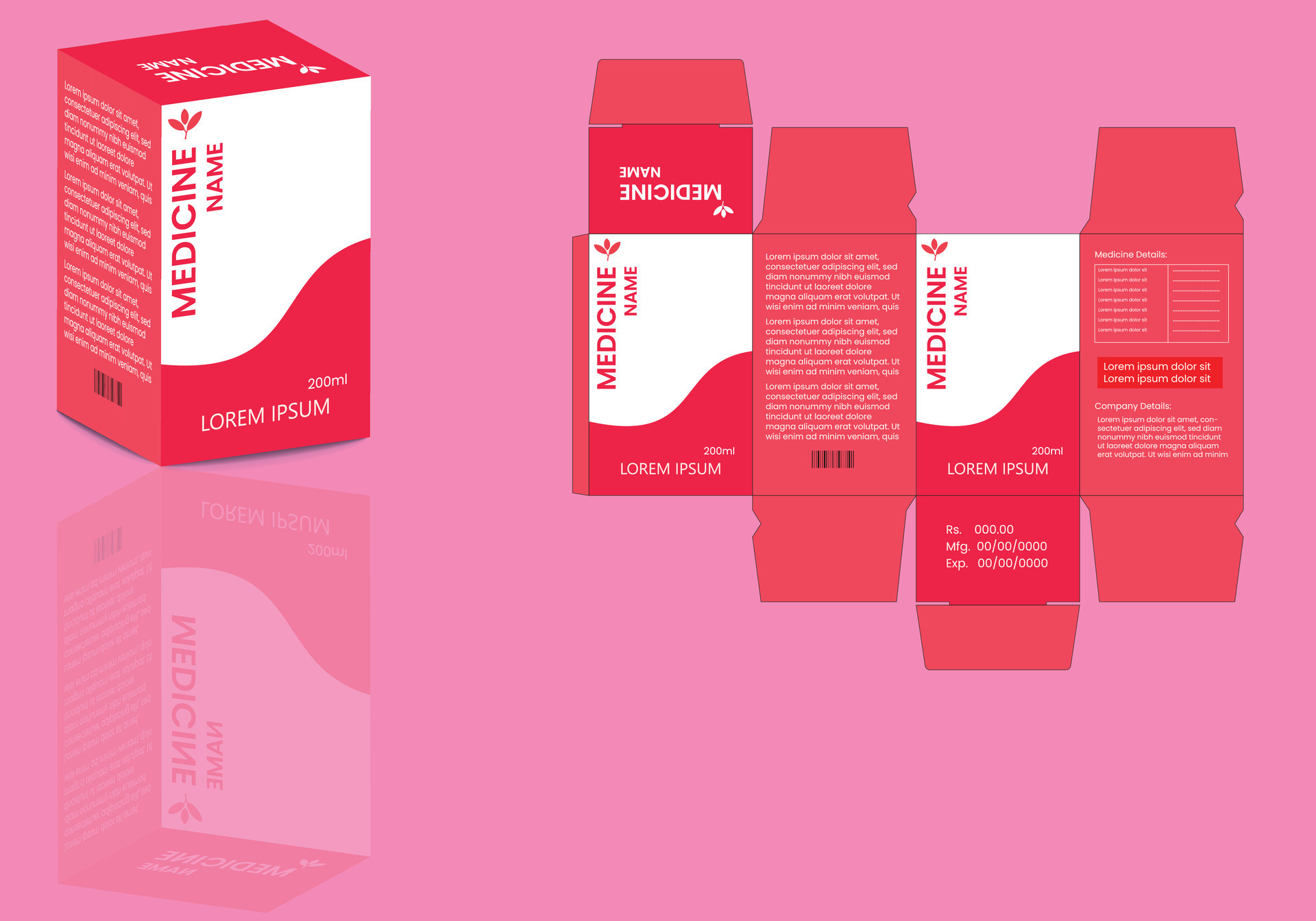 Medicine package design. Medicine box template design. Package die cut