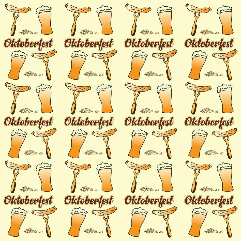 Oktoberfest Background. Happy Oktoberfest beer festival celebration. Oktoberfest background with beer symbols, icons, signs. Beer mug, bottle, glass. Oktoberfest Party, Poster, Banner,  Template. vector