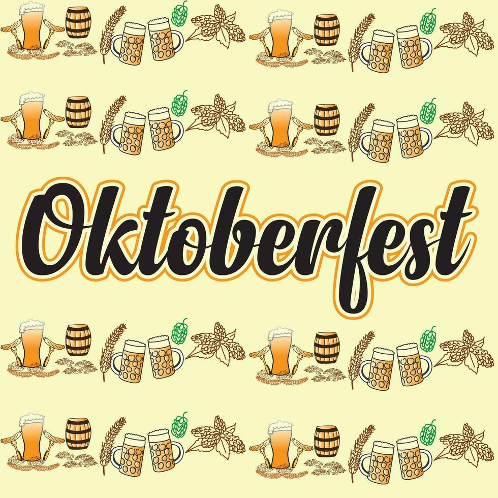 Oktoberfest Background. Happy Oktoberfest beer festival celebration. Oktoberfest background with beer symbols, signs. Beer mug, bottle, glass. Oktoberfest Party, Poster, Banner, Template. vector