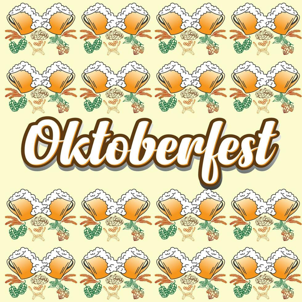 Oktoberfest Background. Happy Oktoberfest beer festival celebration. Oktoberfest background with beer symbols, icons, signs. Beer mug, bottle, glass. Oktoberfest Party, Poster, Banner, Template. vector