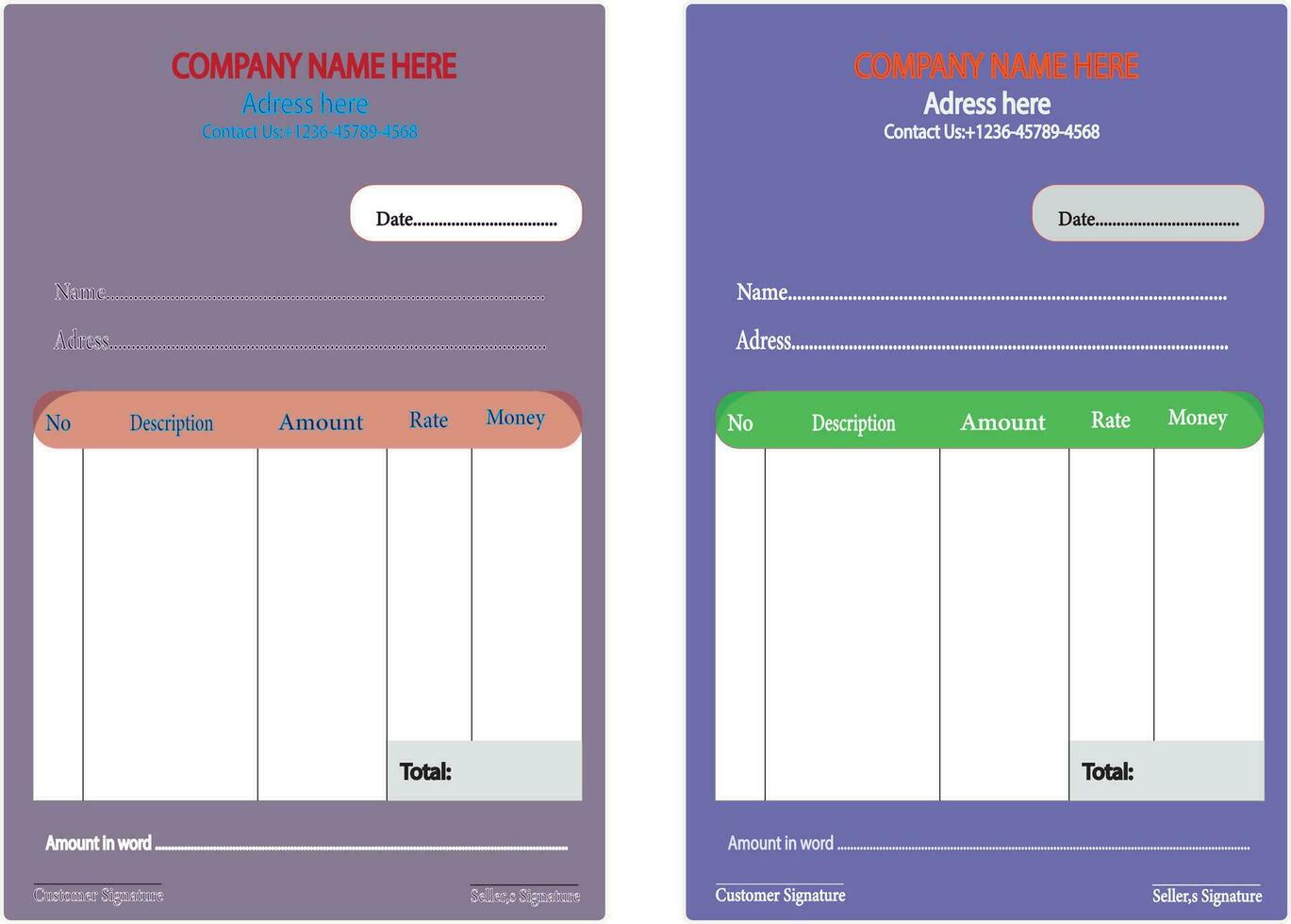 English Cash Memo Design, Money Receipt design, English Language Money Receipt design, Corporate Invoice design template free vector. vector