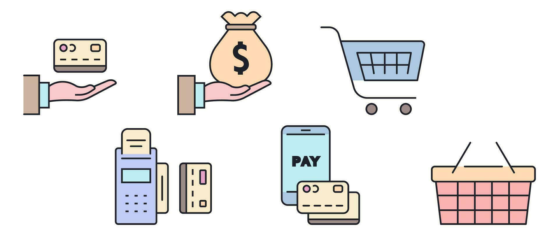 This is a set of colored contour icons for paying for purchases vector