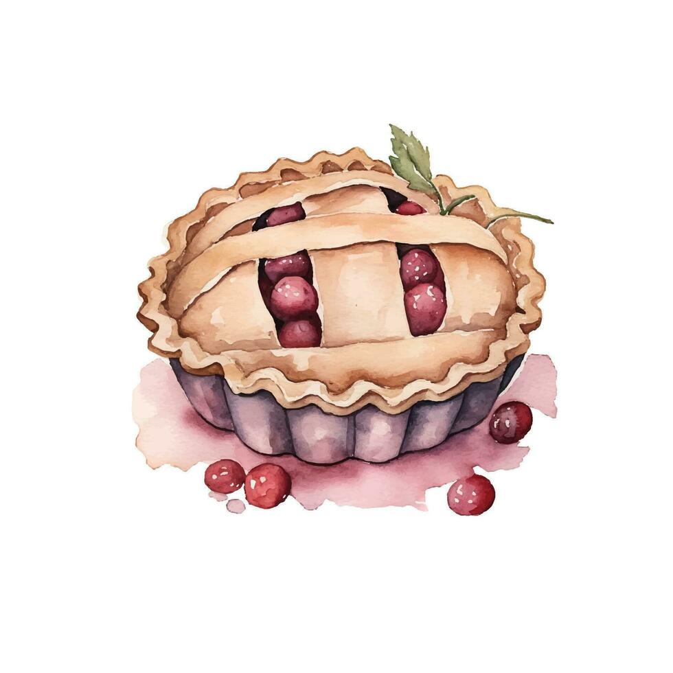 Watercolor berry pie. Isolated food vector illustration on white background