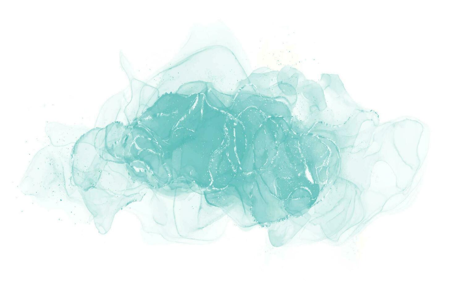 Watercolor alcohol ink liquid splash on white background. Blue mint water color stain vector