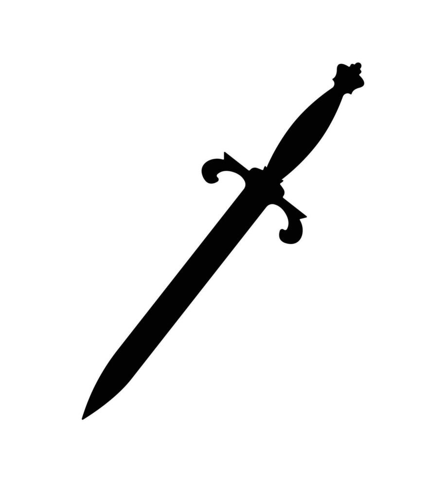 Vintage dagger silhouette, old sharp blade sword knife vector