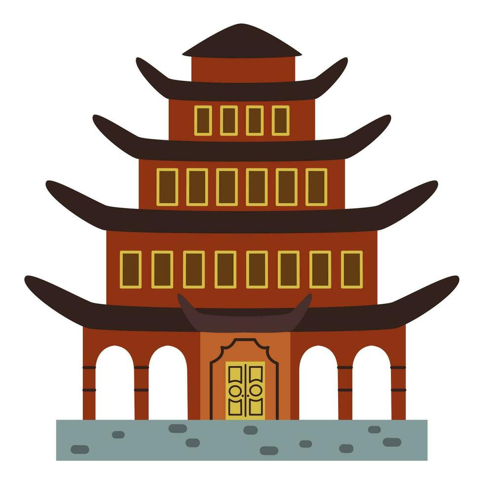 Isolated religious big red pagoda. Spiritual architecture collection. Flat vector illustration on white background.