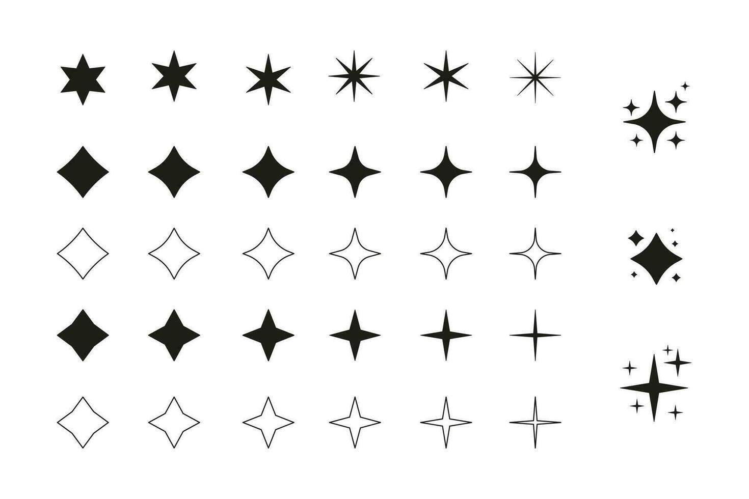 Big set of star icon, magic spark, shine and glitter for graphic or product design. vector
