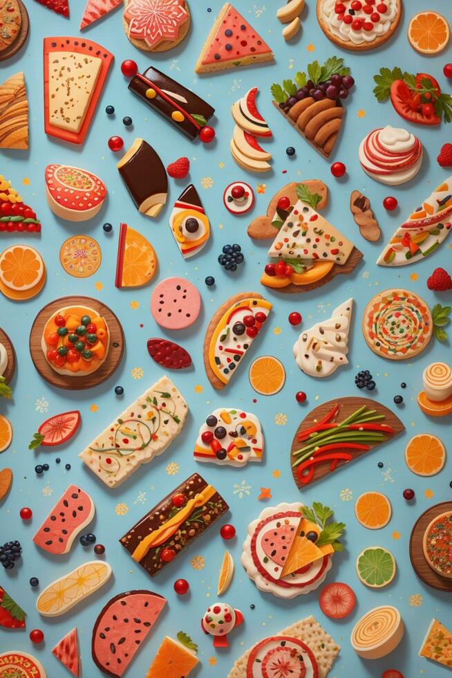 Food pattern background design AI Generated photo