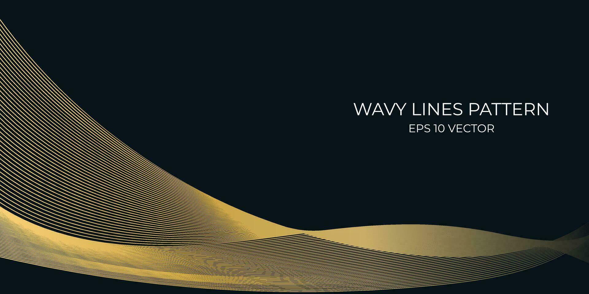 Vector wavy lines pattern smooth curve flowing gold gradient light isolated on navy background. Concept for technology, digital, communication, science, music.