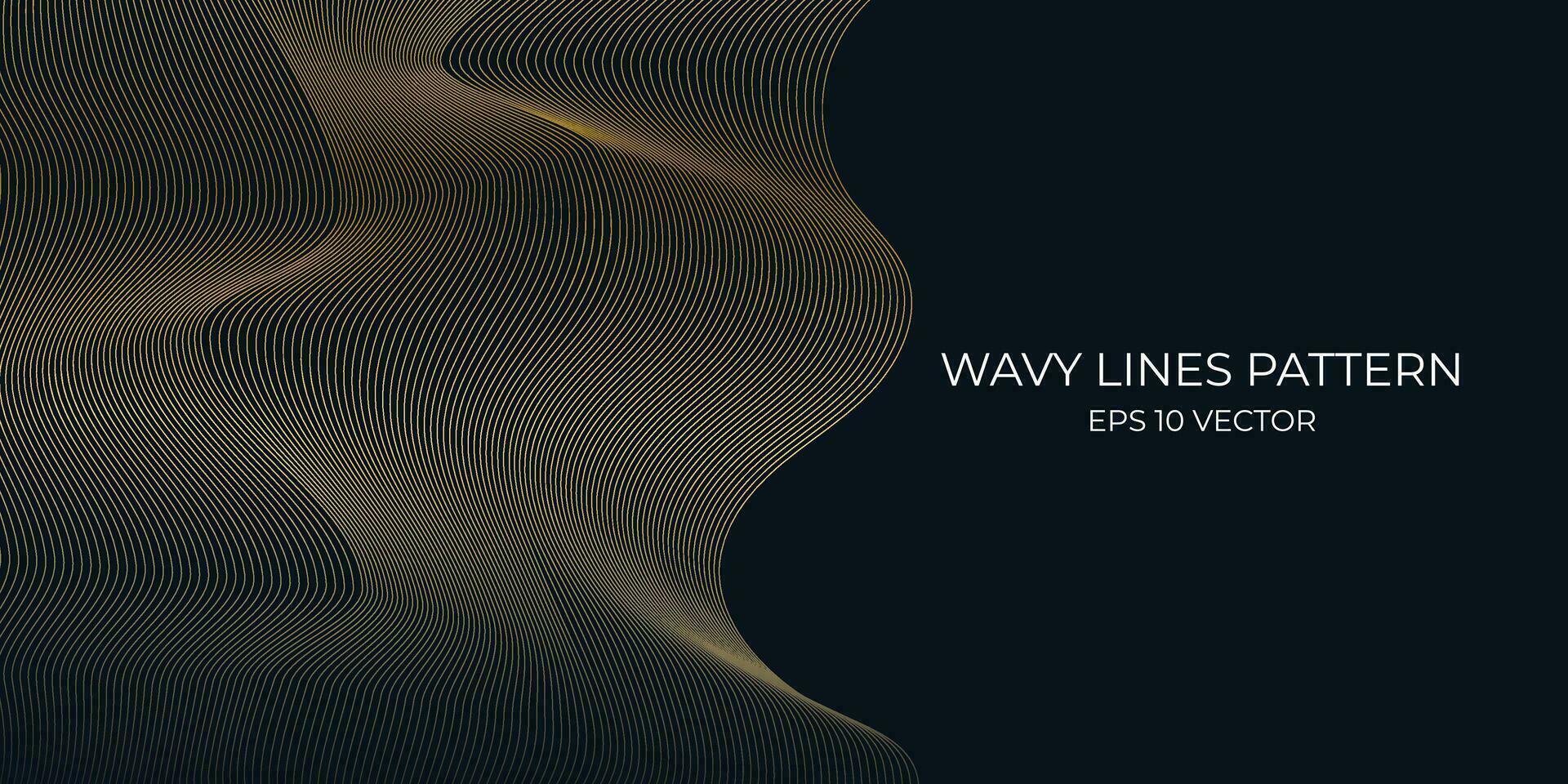 Vector wavy lines pattern smooth curve flowing gold gradient light isolated on navy background. Concept for technology, digital, communication, science, music.