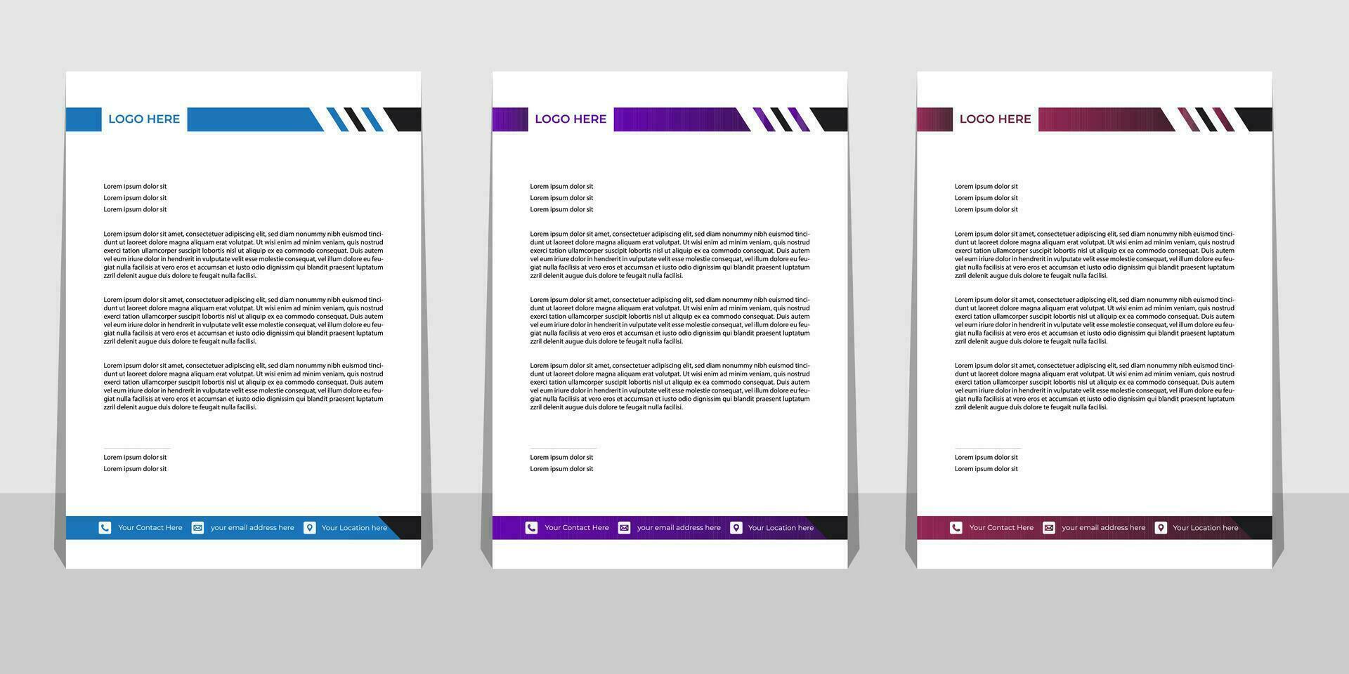 Letterhead Template Set with Wave Design Pro Vector