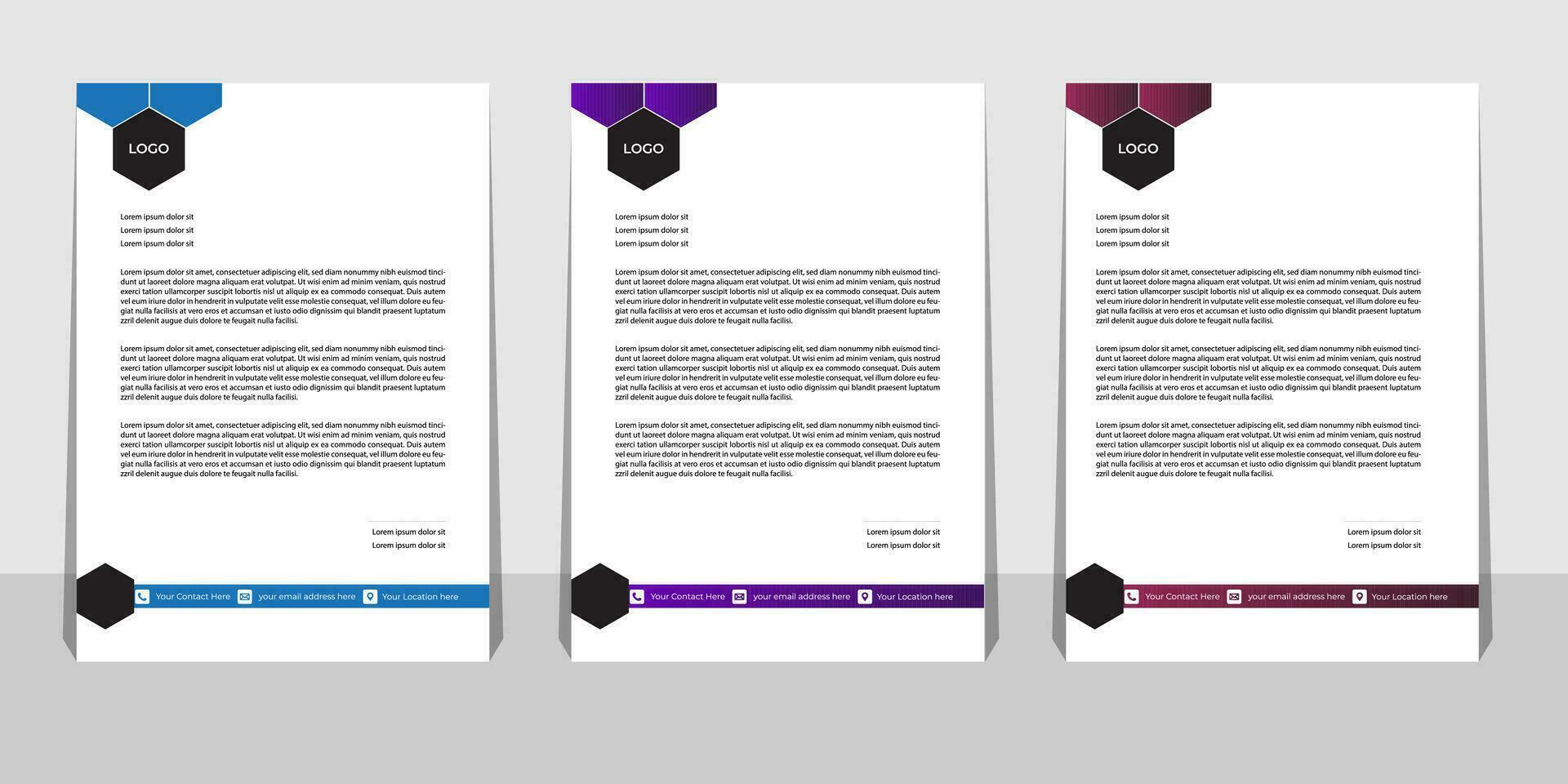 Letterhead Template Set with Wave Design Free Vector