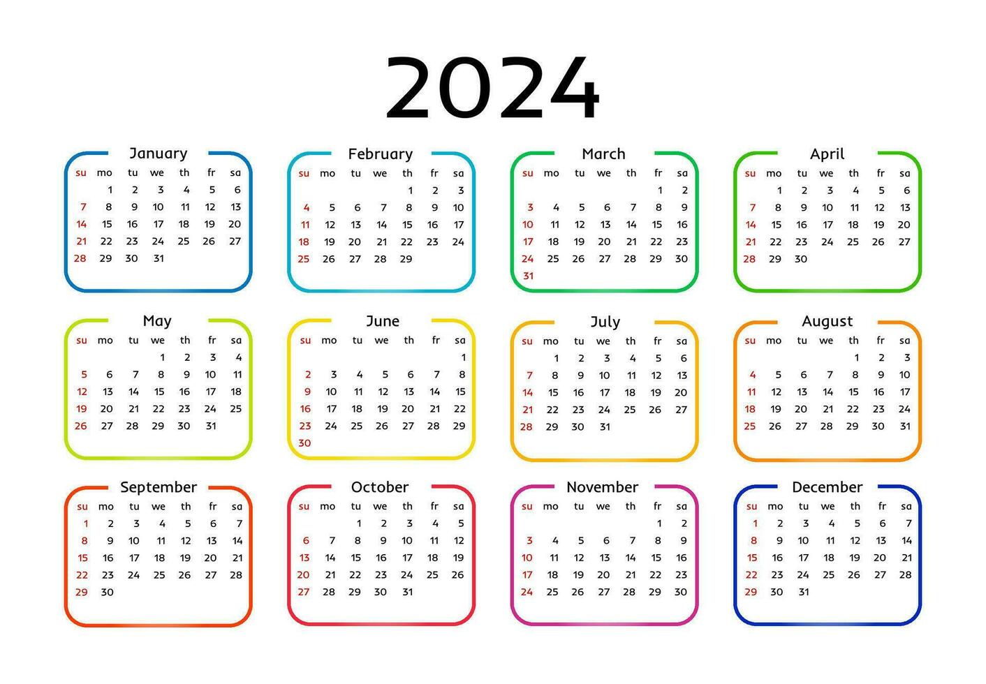 calendario para 2024 aislado en un blanco antecedentes vector