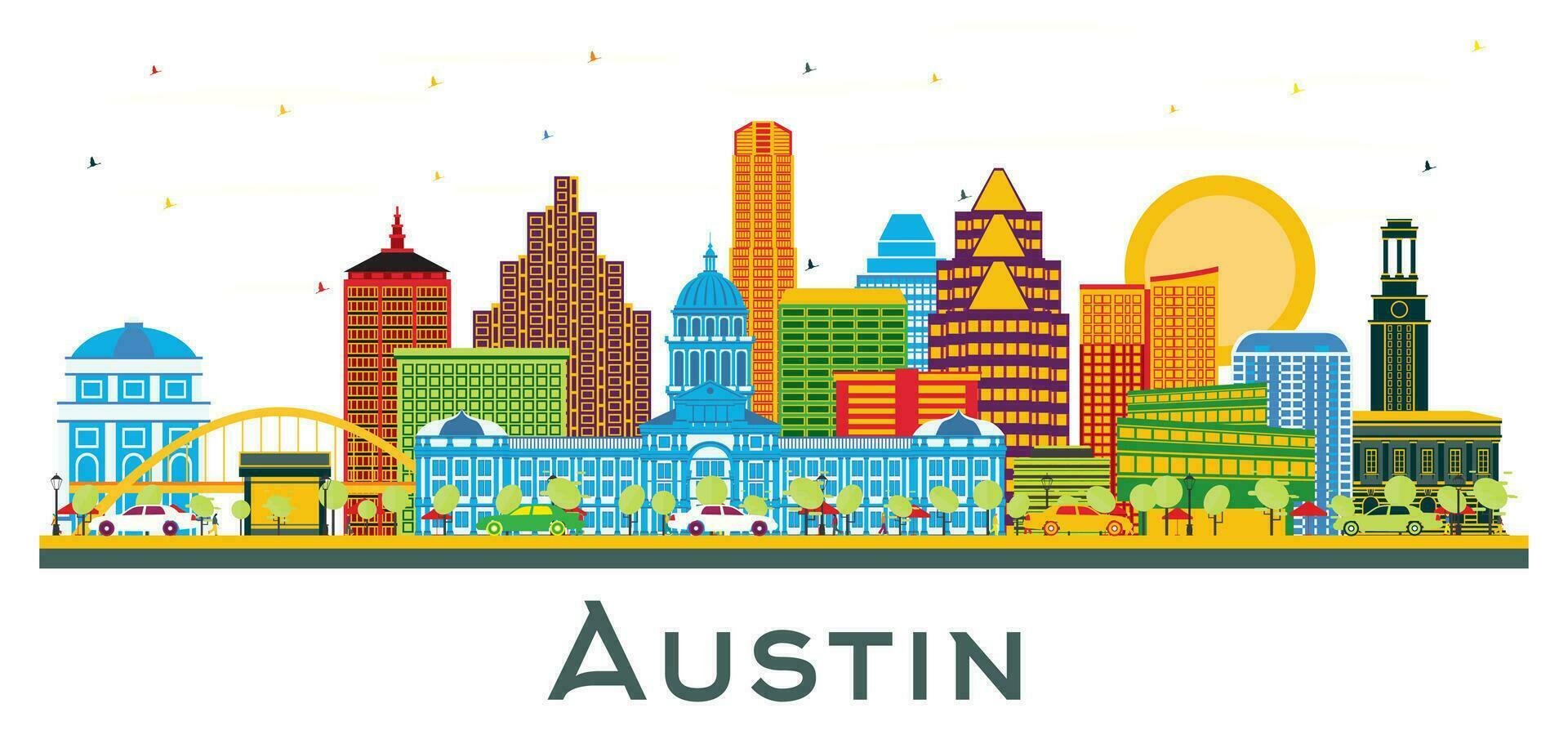 austin Texas ciudad horizonte con color edificios aislado en blanco. vector