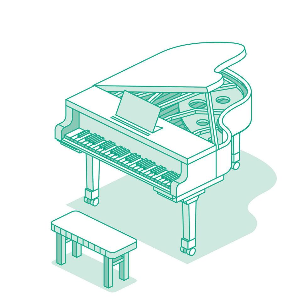 Isometric open grand piano. Music object isolated on white background. Outline icon. vector