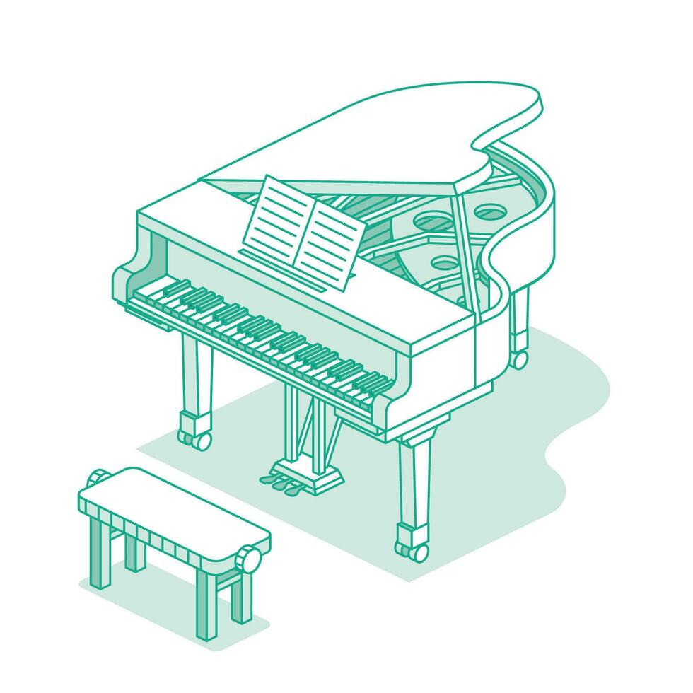 isométrica abierto grandioso piano. música objeto aislado en blanco antecedentes. vector