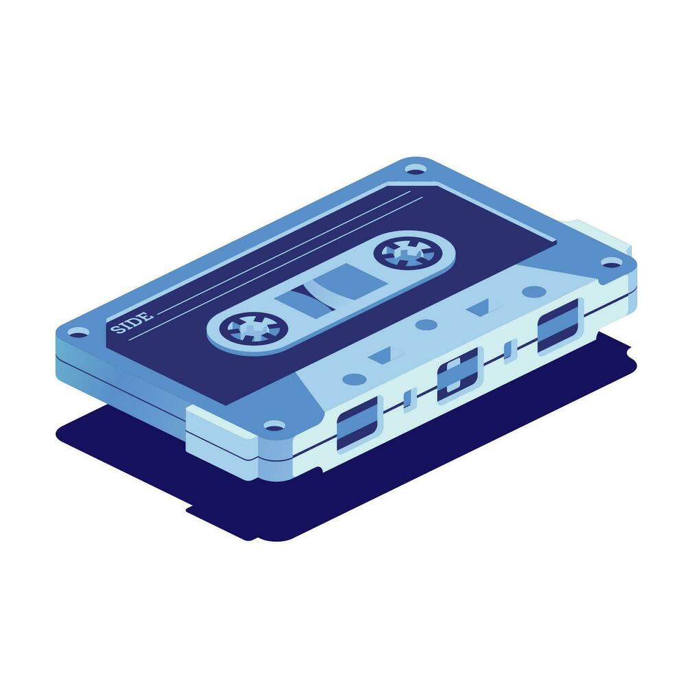 Retro Audio Cassette Tape isolated on white. Isometric Music Concept. Retro Device from 80s and 90s. vector