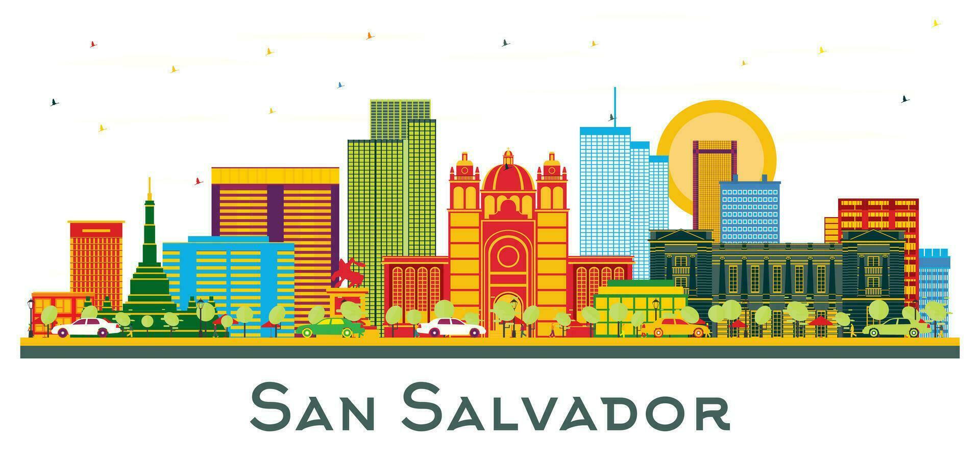 San Salvador City Skyline with Color Buildings isolated on white. vector