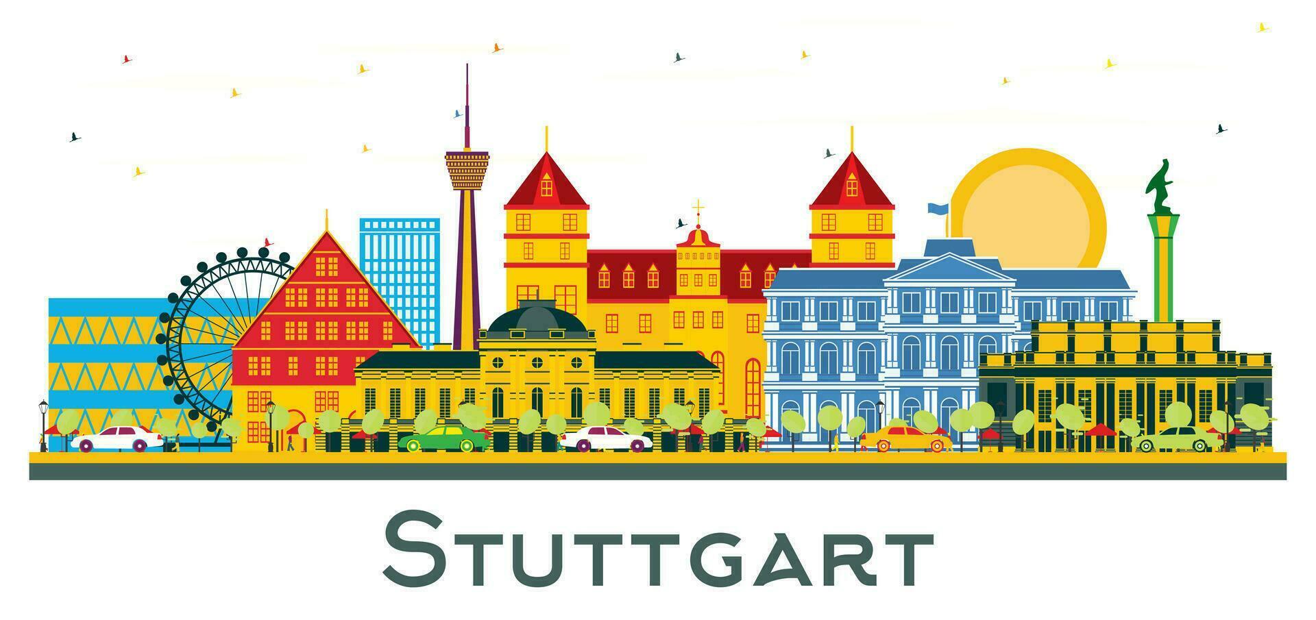 Stuttgart Alemania ciudad horizonte con color edificios aislado en blanco. vector