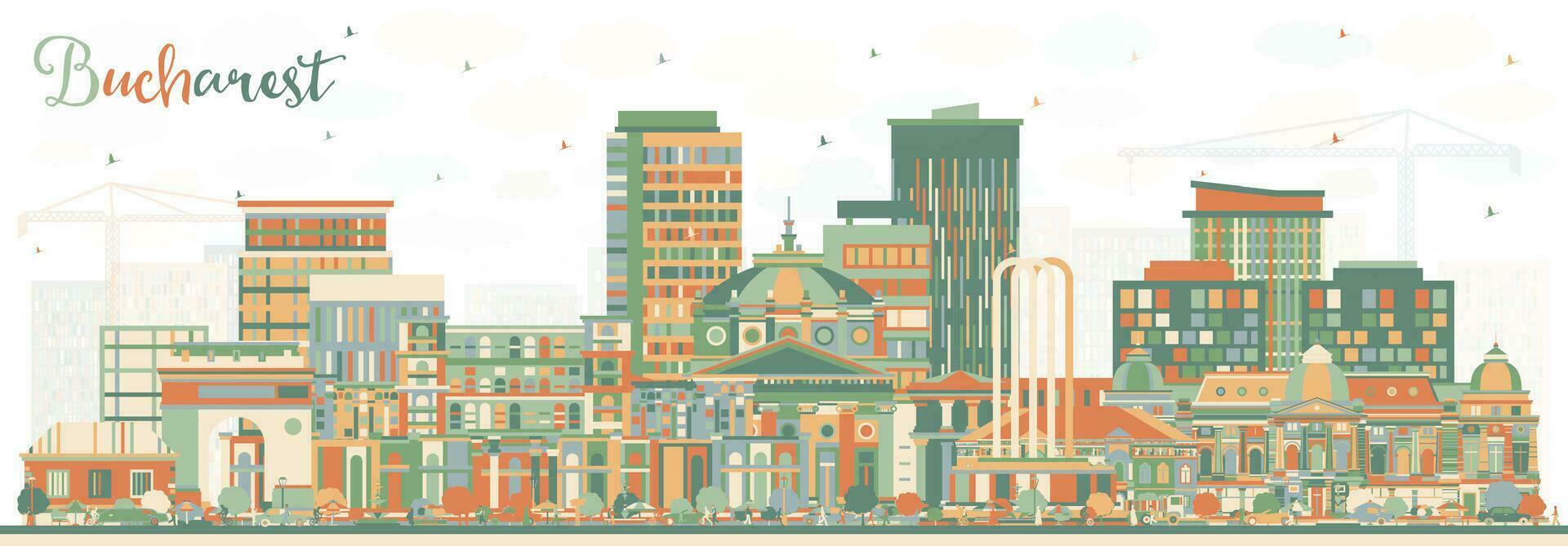 bucarest Rumania ciudad horizonte con color edificios bucarest paisaje urbano con puntos de referencia vector