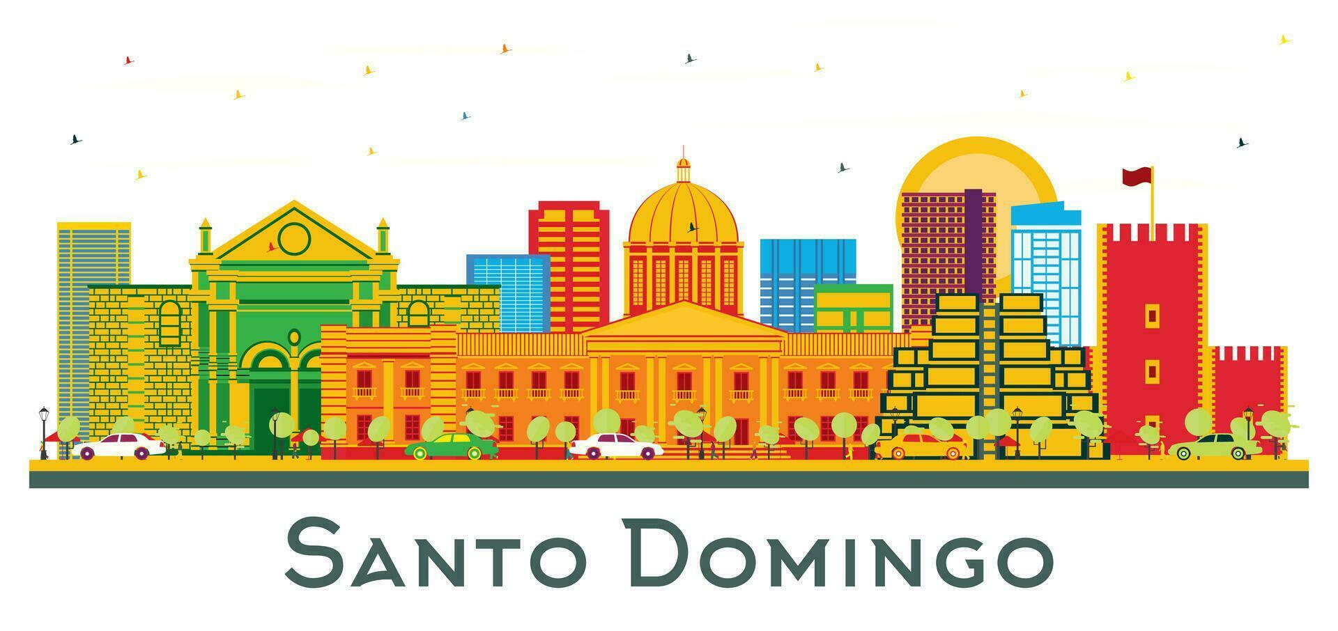 Santo Domingo Dominican Republic Skyline with Color Buildings isolated on white. vector