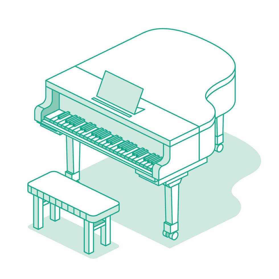 Isometric grand piano. Vector illustration. Music object isolated on white background.