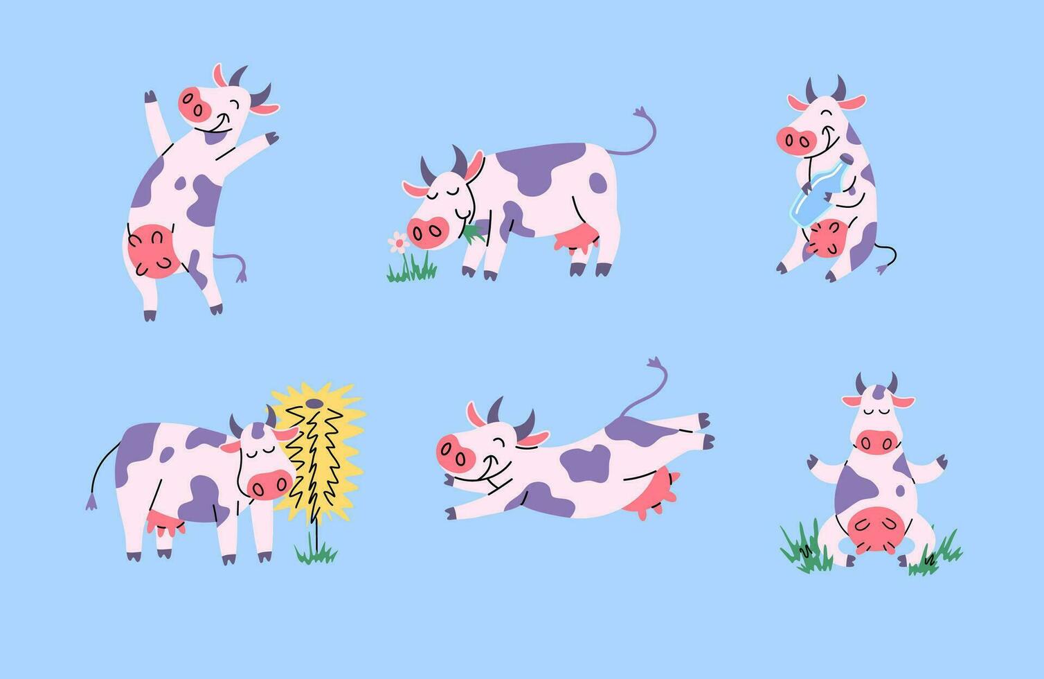 dibujos animados color caracteres diferente linda vacas colocar. vector