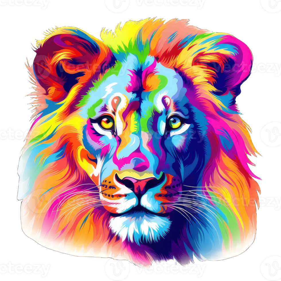 colorful head of lion transparent background png