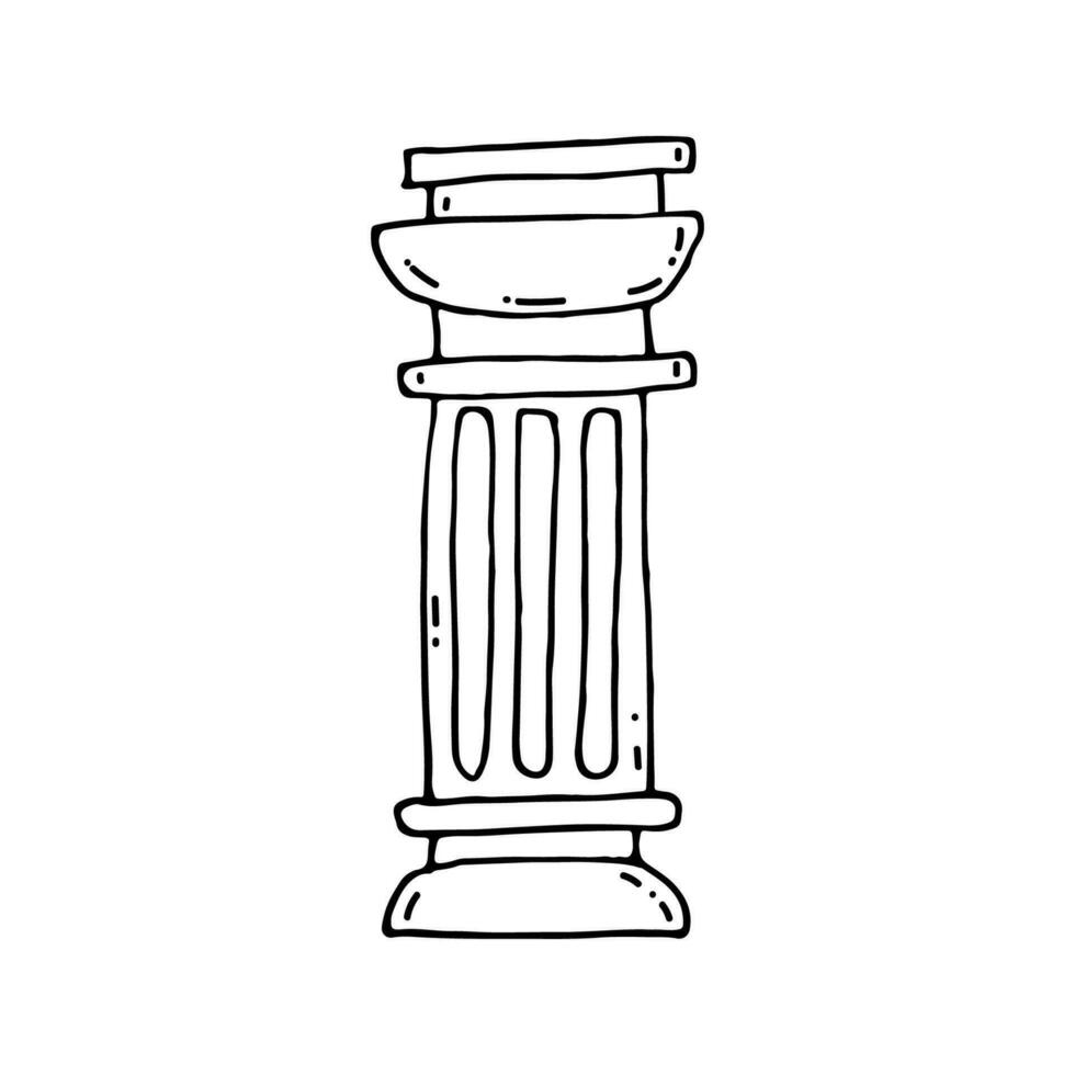 Column of ancient Greek architecture. Antique classical column. Doodle. Vector illustration. Hand drawn. Outline.