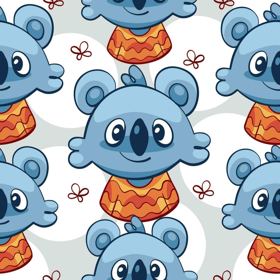 Vector pattern of cartoon cute funny koala