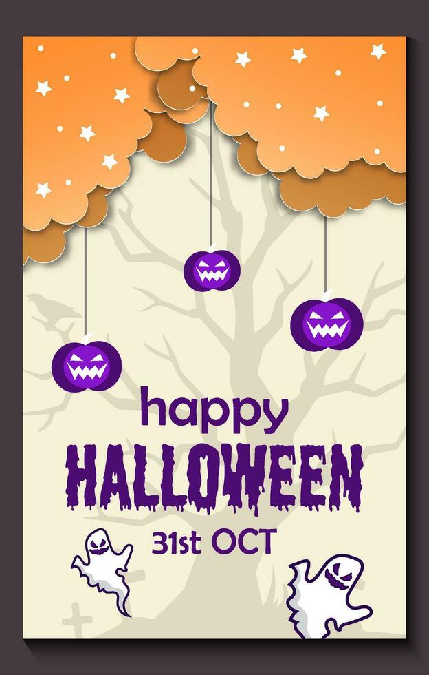 Happy Halloween party posters or brochure background in paper cut style. vector