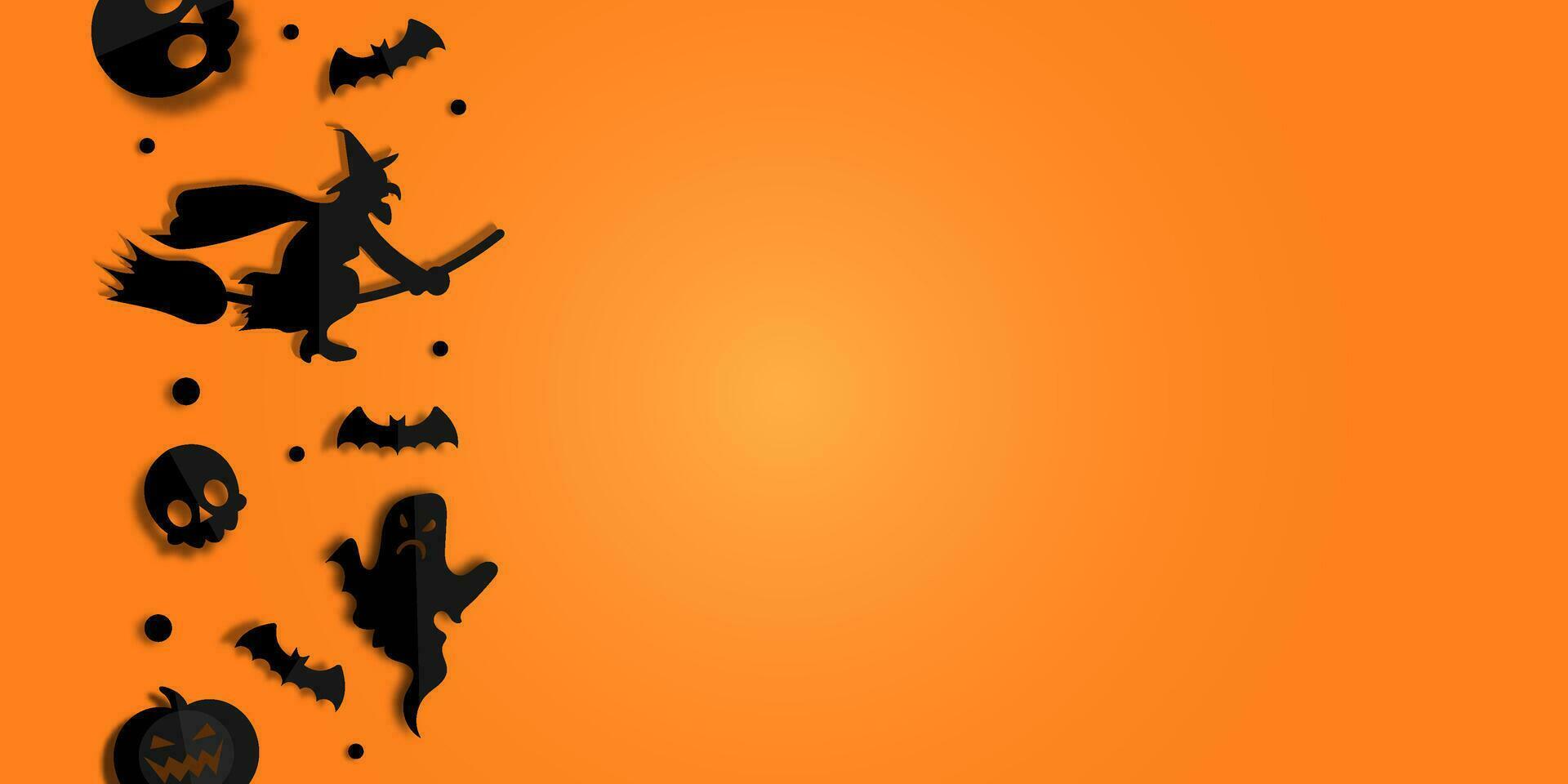 Happy Halloween banner or party invitation background in paper cut style. vector
