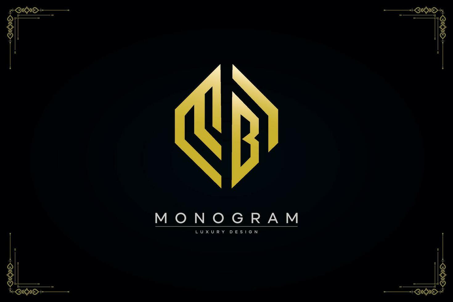 hexagon MB letter icon luxury monogram gold logo vector illustration template