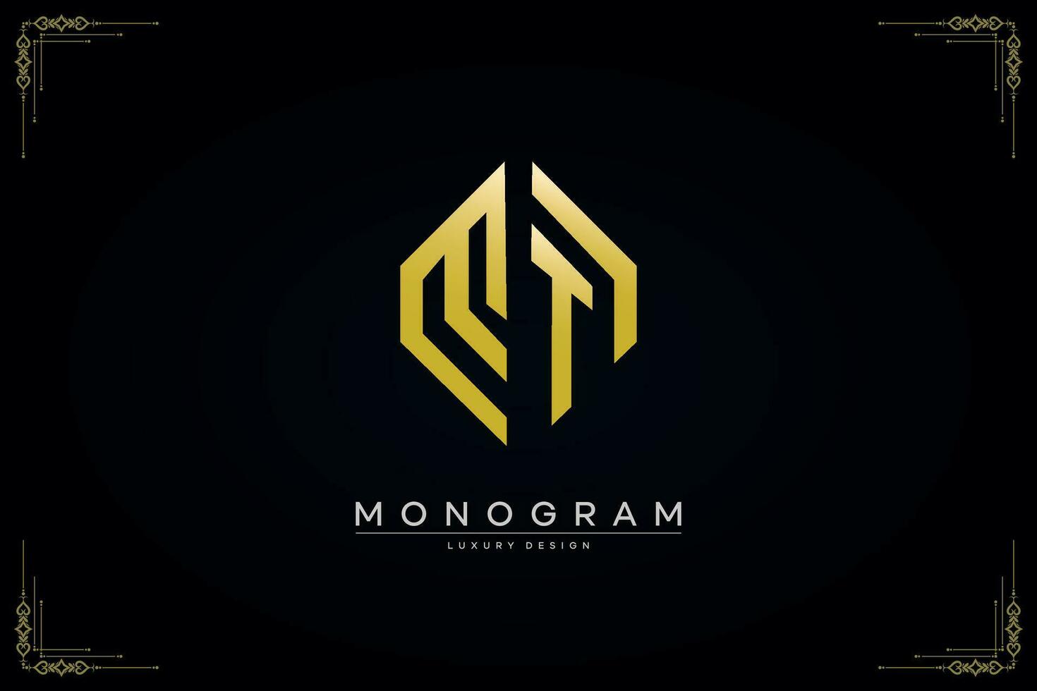 hexagon MT letter icon luxury monogram gold logo vector illustration template