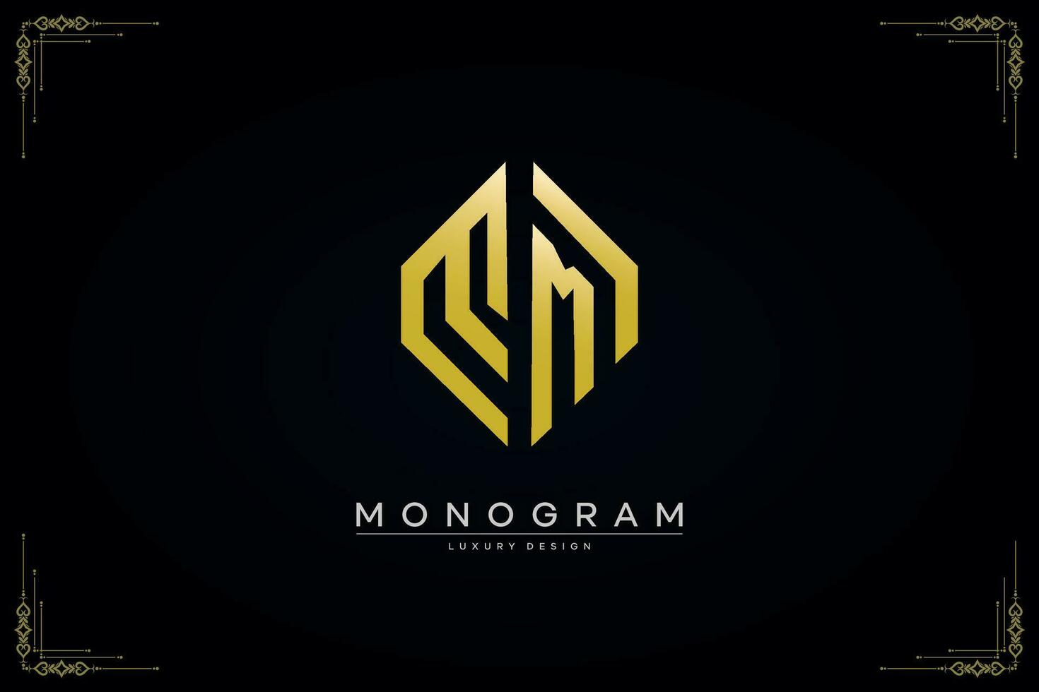 hexagon MM letter icon luxury monogram gold logo vector illustration template
