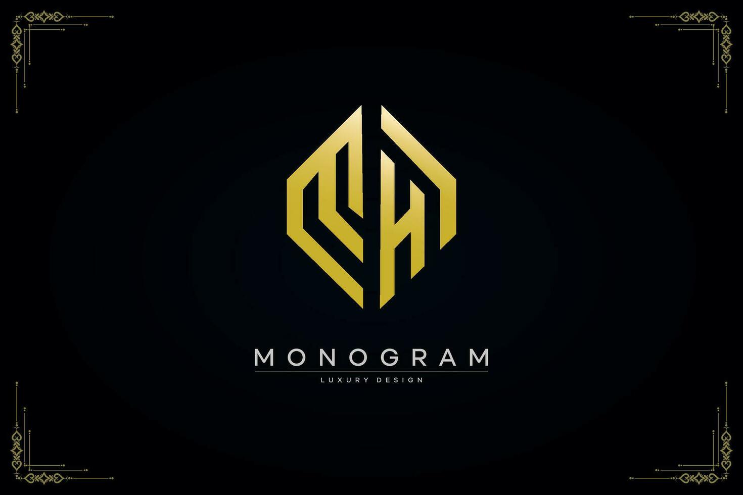 hexagon MH letter icon luxury monogram gold logo vector illustration template