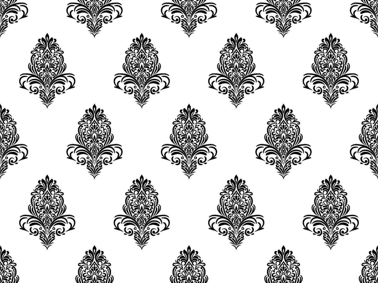 Damask seamless pattern. Black flowers Luxury Royal Wallpaper. Floral Background. vector